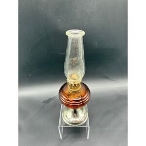 Amber Glass Mini Oil Lamp with Beehive Design with Chimney Made in Japan